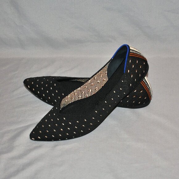 Rothy's Women's Size 9 The Point Ivory Dot Black - Picture 1 of 11